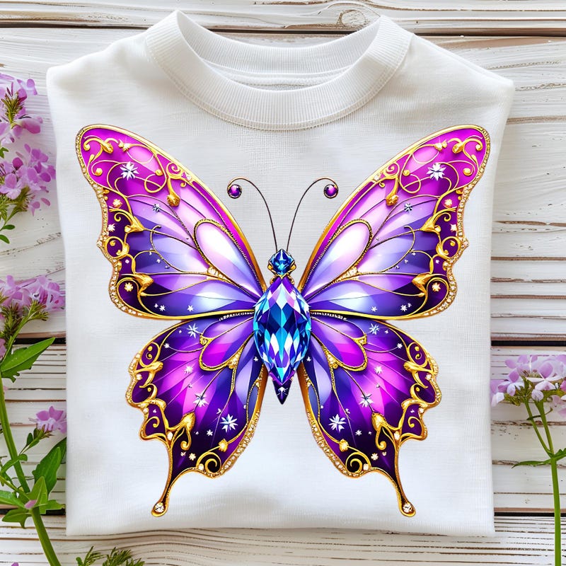 Purple Butterfly Boy's Short-Sleeve White Tee with Free Custom Embroidery