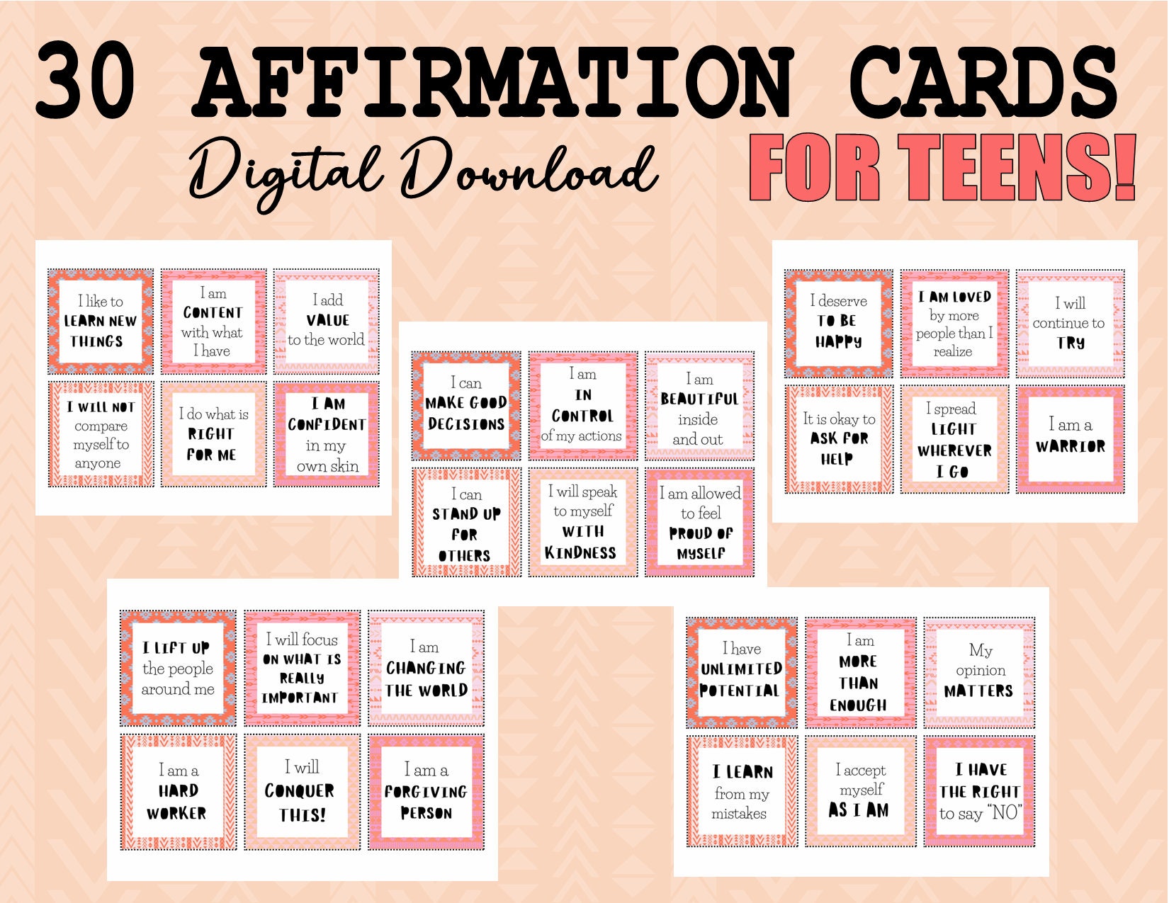 30 Affirmation Cards for Teens