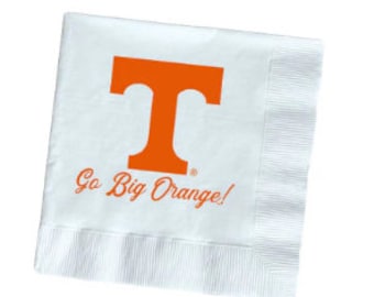 May include: White paper napkin with an orange "T" and the text "Go Big Orange!"