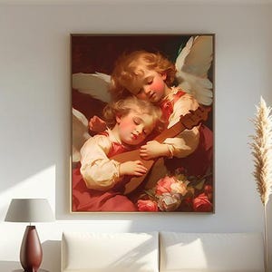 Playful angel artwork | cute cherub painting | classical digital print | Angel baby wall art | cherub wall art