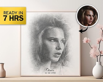 Custom Hand-Drawn Pencil Sketch Portrait from Photo (Digital Download 8x10")