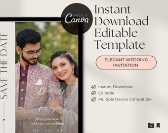 Minimalist and Elegant Wedding Invitation Template, Printable, Editable