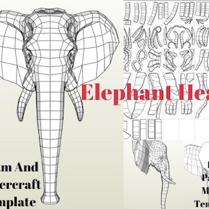 Busto da parete con testa di elefante / Decorazione da parete con creazione di carta / Scultura da parete con creazione di carta / Tutorial per creare testa di elefante / Modello in schiuma di creazione di carta