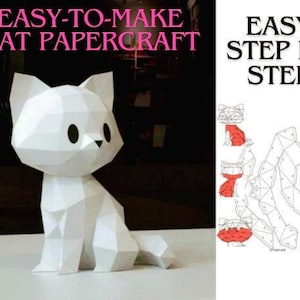 Plantilla de papel de gatito, PDF, modelo de papel 3D de gato, decoración del hogar, manualidades de bricolaje, papel 3D, Pepakura, Low Poly, escultura de papel, animal
