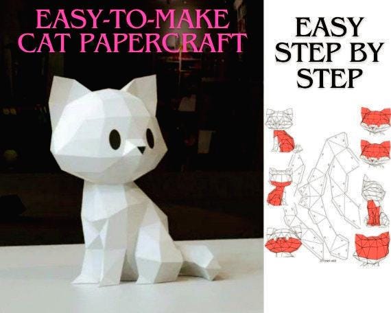 Kitten Papercraft Template, PDF, 3D Paper Model Cat, Home Decor, DIY craft, Papercraft 3D, Pepakura, Low Poly, Paper Sculpture, Animal