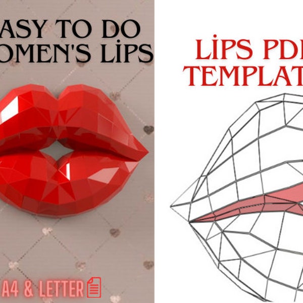 Papercraft 3D LIPS Mouth With Teeth/ Low Poly Lips/ Wall Decor for Home, Lips Sculpture/Lips PDF Template easy/ Valentines day gift