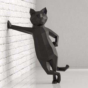 Chat en papier artisanal, modèle 3D en papier, modèle PDF de chaton, jolie sculpture de chaton low poly, kit numérique, pepakura, pièces DIY