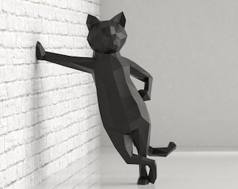 Papercraft Cat, modelo 3D de artesanía de papel, plantilla PDF de gatito, linda escultura de gatito de baja poli, kit digital, pepakura, piezas DIY home constructor