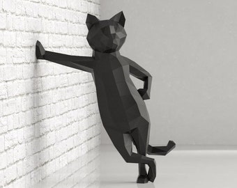 Papercraft Cat, modelo 3D de artesanía de papel, plantilla PDF de gatito, linda escultura de gatito de baja poli, kit digital, pepakura, piezas DIY home constructor