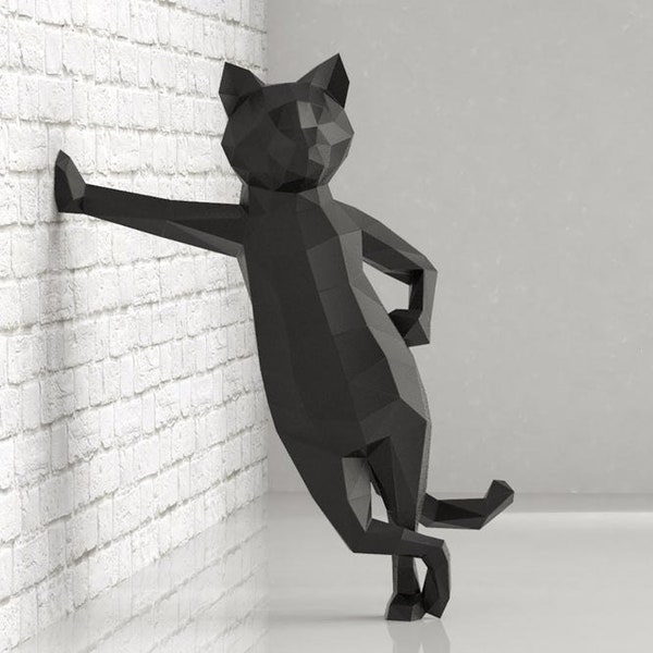 Papercraft-Katze, 3D-Modell aus Papier, PDF-Vorlage für Kätzchen, niedliche Low-Poly-Katze-Skulptur, digitales Kit, Pepakura, Teile zum Selbermachen, Hausbauer