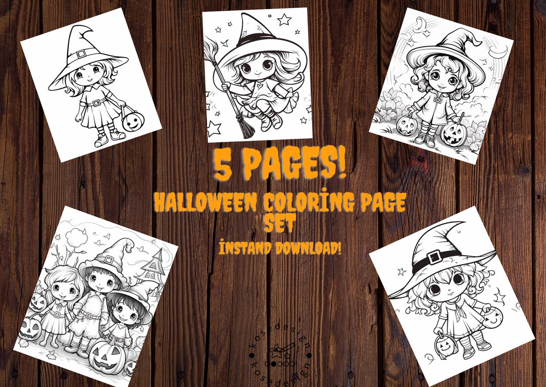 Halloween Coloring Pages Cute Kawaii Kids Coloring Book - Etsy