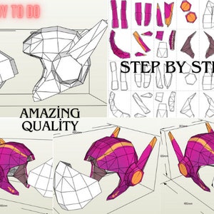 Papercraft con maschera indossabile a grandezza naturale / Passo dopo passo / Facile da fare / Acquistalo subito / Maschera stampabile scaricabile / Papercraft con casco da eroe pdf