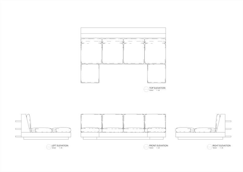 DIY Ushape Sofa Digital Plans PDF technical Drawings With Measurements
