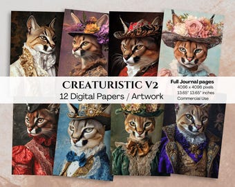Caracal Renaissance Cat, Gentleman Lady, Medieval, Wearing Dress, In Clothes, Wearing Hat, Commercial art, Digital download