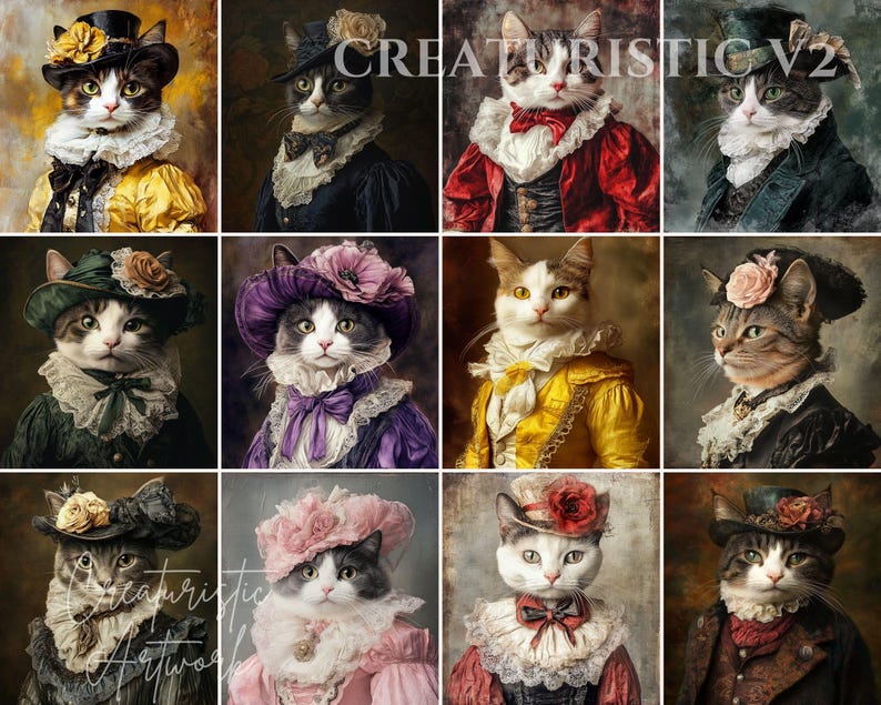 Clothed Cats, Felines, Cats in Clothes, Vintage Cats, Cat Art, Cat