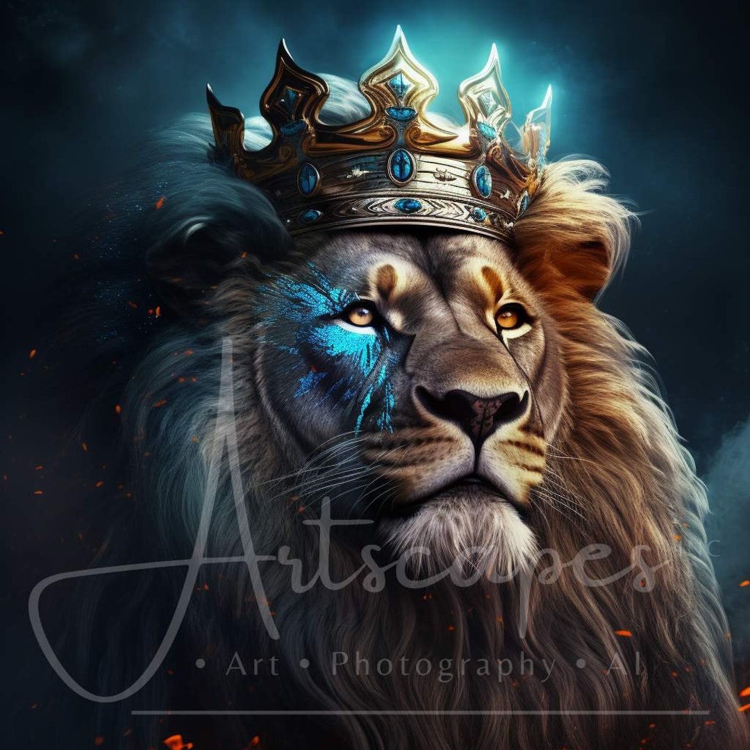 Lion Artwork, Lion Printable Art, King Lion, Crown, Poster Image ...