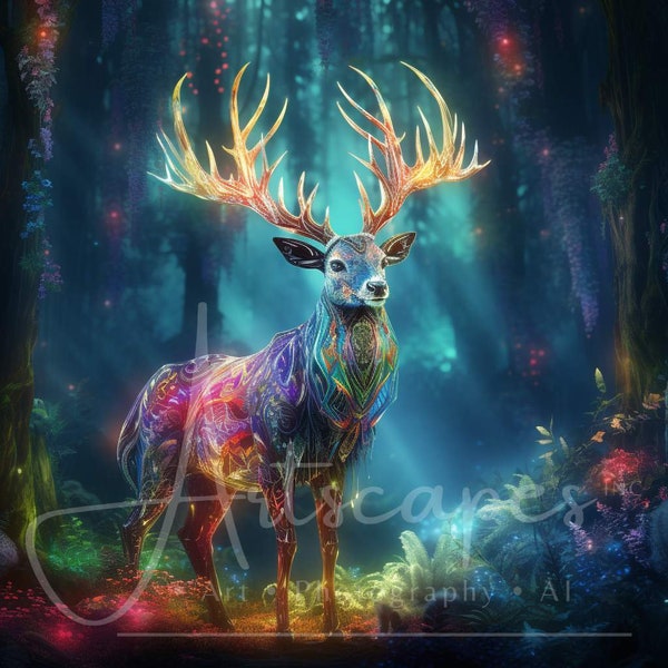 Forest Deer art, Deer artwork, Deer wallpaper, Fantasy forest , Poster image, Digital download, Digital art, Painting, Printable art