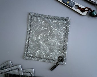 Titanium Topo Hank | Modern Handkerchief | Gray Topographic Pattern Style Hank with EDC Lanyard and Microfiber | Awesome Hank