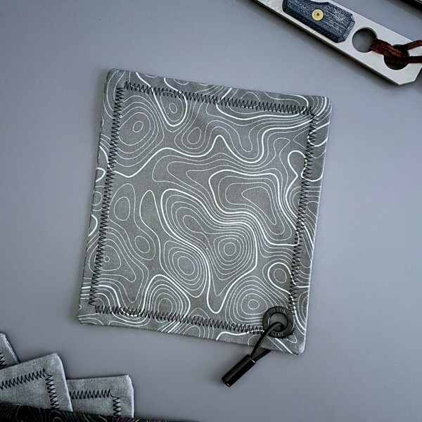 Titanium Topo Hank | Modern Handkerchief | Gray Topographic Pattern Style Hank with EDC Lanyard and Microfiber | Awesome Hank