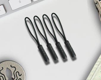 Zipper Pulls 4-Pack, Diamond Coal Nunchucks Design, Awesome Hank - Zipper Accessory, Bead Charm, Black Lanyard Pulls