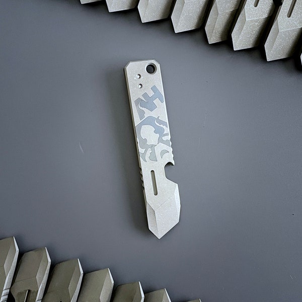 Hank Pry Bar V.3 | EDC Pry Tool | Titanium Scraper, Bottle Opener | Reversible, Removable Pocket Clip | Awesome Hank