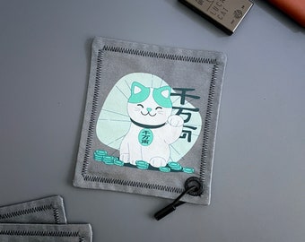 Lucky Cat Hank | Modern Handkerchief | Oriental Lucky Cat Illustration Style Hank with EDC Lanyard and Microfiber | Awesome Hank