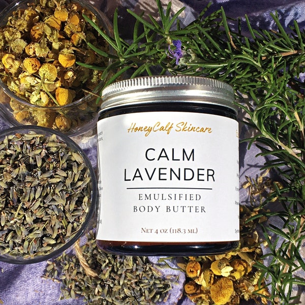 Calm Lavender Body Butter, Grassfed Tallow Cream. Sensitive Skin Care Cream, Relaxing Gifts For Women, Chamomile Natural Moisturizer