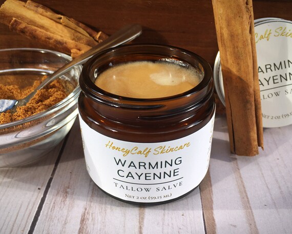 Cayenne Pepper Salve Tallow Balm, Joint Pain Relief Body Balm, Spice Herb Infused Natural Skincare Products, Men Skincare Spa Gift For Her