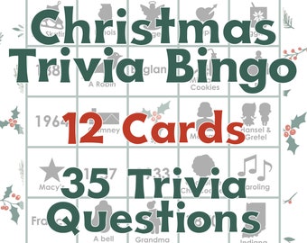 Christmas Trivia Bingo Game 12 Cards