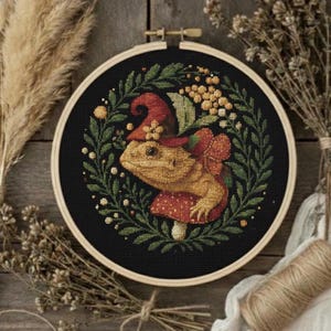 Frog Witch Hat Cross Stitch Pattern: Mushroom Forest Magic (PDF Pattern, Beginner Friendly)