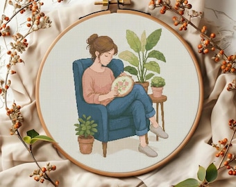 Patrón de punto de cruz para mujer: Bordado para decoración del hogar (Descarga digital en PDF)