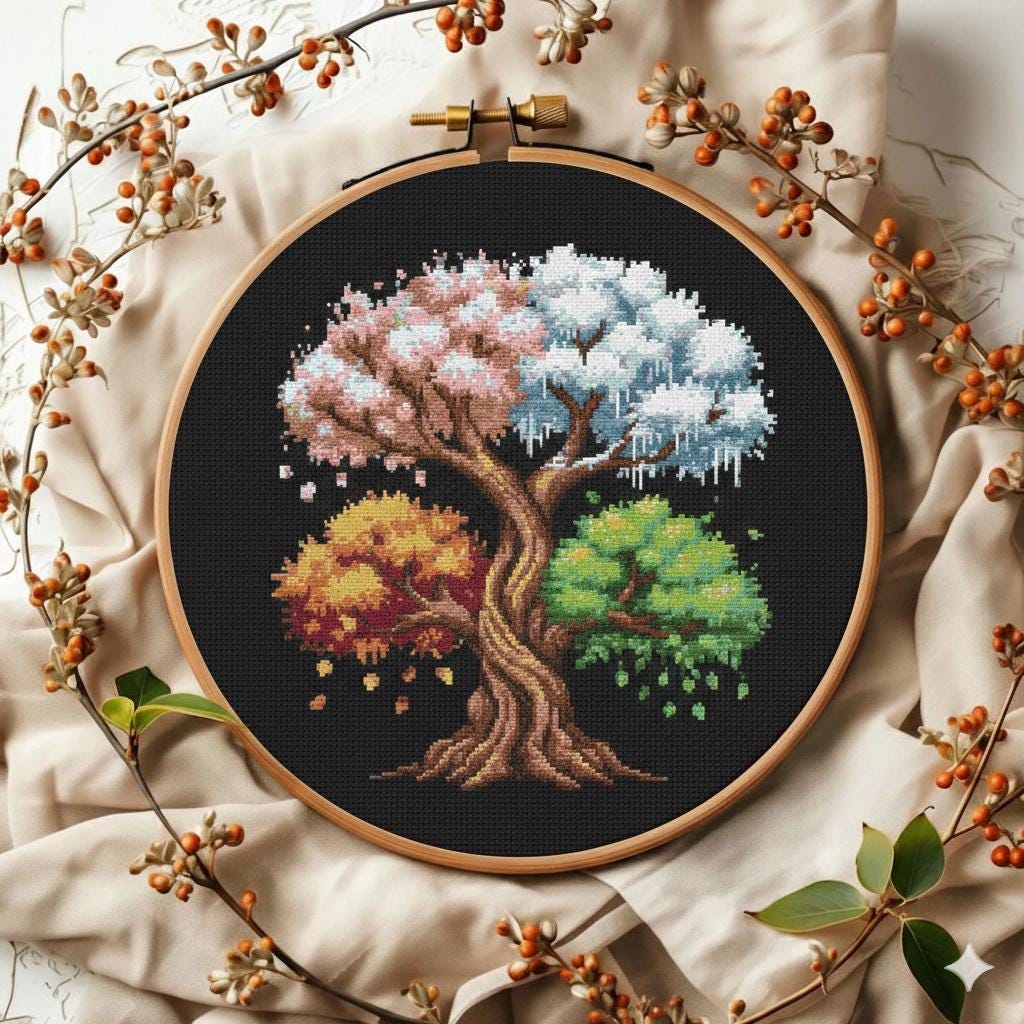 Four Seasons Tree Cross Stitch Pattern - Spring , Summer , Autumn ...