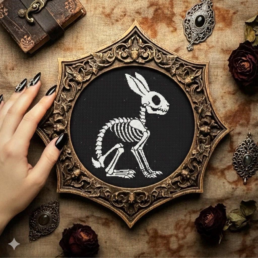 Skeleton Bunny Cross Stitch Pattern Gothic Halloween Embroidery Pdf ...