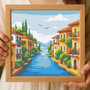 Italian lake village cross stitch pattern pdf digital download Punto croce - home decor xstitch- great for relaxing stitching sessions