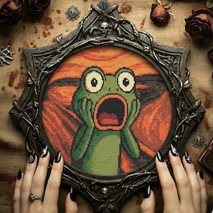Frog Cross stitch pattern pdf digital download stitching scream frog- Punto croce- Ponto cruz grfico - home decor xstitch modern embroidery