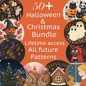 Halloween Christmas Cross Stitch Pattern Bundle: 50+ Holiday Embroidery Designs (PDF Download, Lifetime Access)