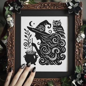 Witchy cross stitch owl pdf pattern digital download-Punto croce-saga pattern- Ponto cruz grfico- patron Punto de cruz- Punto de cruz patron