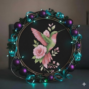 Hummingbird Cross Stitch Pattern: Exotic Bird, Floral Nature Decor (PDF Download)