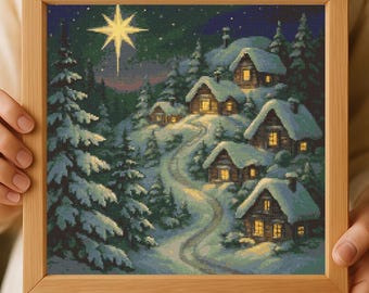 Christmas Village Cross Stitch Pattern: Snowy Winter Scene (PDF Chart Download