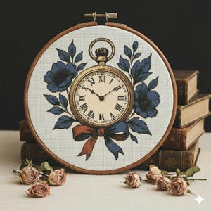 Patrón de punto de cruz para reloj de bolsillo floral: Diseño de reloj moderno (patrón PDF)
