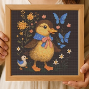 whimsical duckling cross stitch patterns - cute animal Embroidery  pdf cute duck and super easy for beginner and advance- Ponto cruz grfico