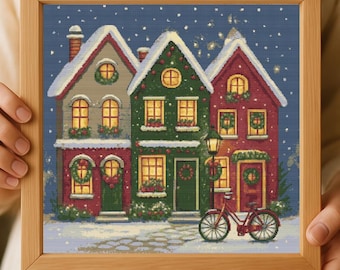 Christmas Village Cross Stitch Pattern: Cozy Winter Houses (PDF Pattern)