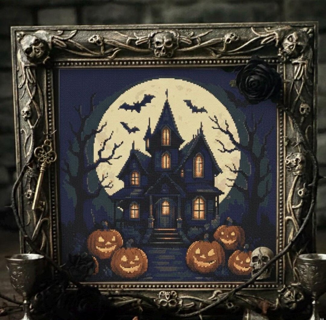 Haunted Mansion Cross Stitch Pattern: Halloween Gothic Needlepoint (PDF ...