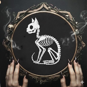 Skeleton Cat Cross Stitch Pattern: Gothic Halloween Embroidery (PDF Pattern)
