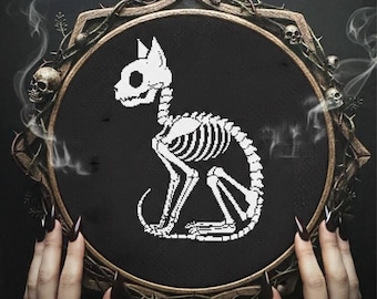 Skeleton Cat Cross Stitch Pattern: Gothic Halloween Embroidery (PDF Pattern)