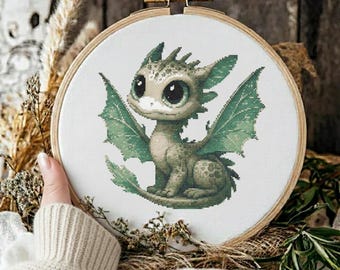 Baby Dragon Cross Stitch Pattern: Kawaii Fantasy Embroidery (PDF Download)