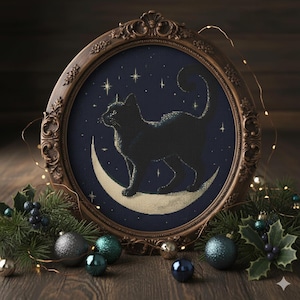 Black Cat on Moon Cross Stitch Pattern: Home Decor (PDF Pattern)