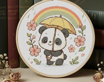 Panda Cross Stitch Pattern: Silhouette Embroidery Design esay for beginner and advance (PDF Digital Download)