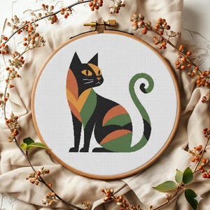 Katze Kreuzstich Muster moderne Geometrie - abstrakte Katze Stickmuster - druckbare PDF-Sofortdownload digital