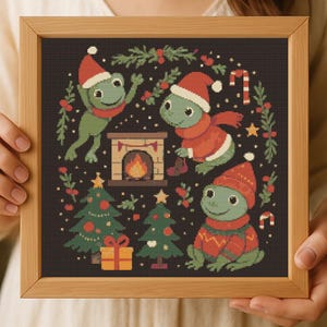Christmas Frog Cross Stitch Pattern: Holiday Embroidery (Digital Download